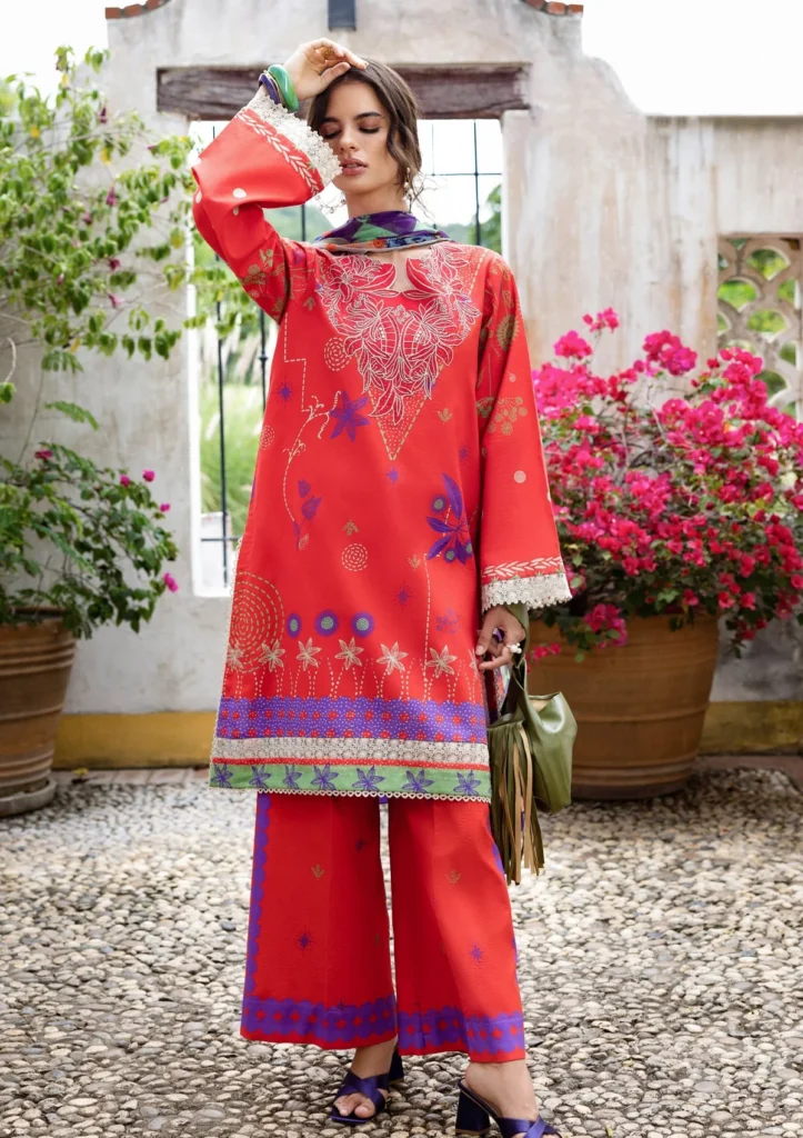 Mirasol Carmin Rosa Unstitched Printed Cambric 3Pc Suit – Hemline by Mushq