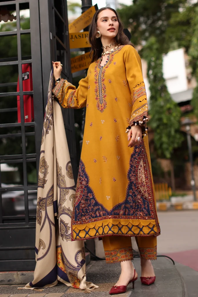 Charizma Poshima Winter Embroidered Peach Leather Unstitched 3Pc Suit - PSW6-02