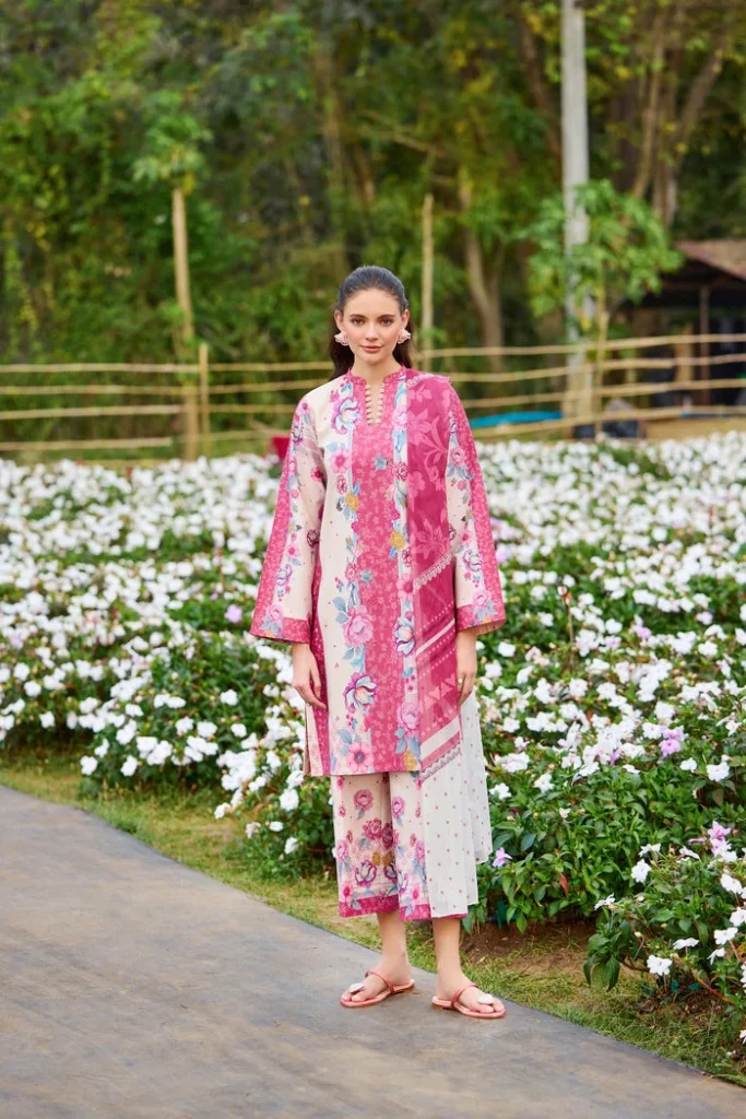 Farasha Summer Co Ords Printed Lawn Unstitched 3Pc Suit - Fleur Royale