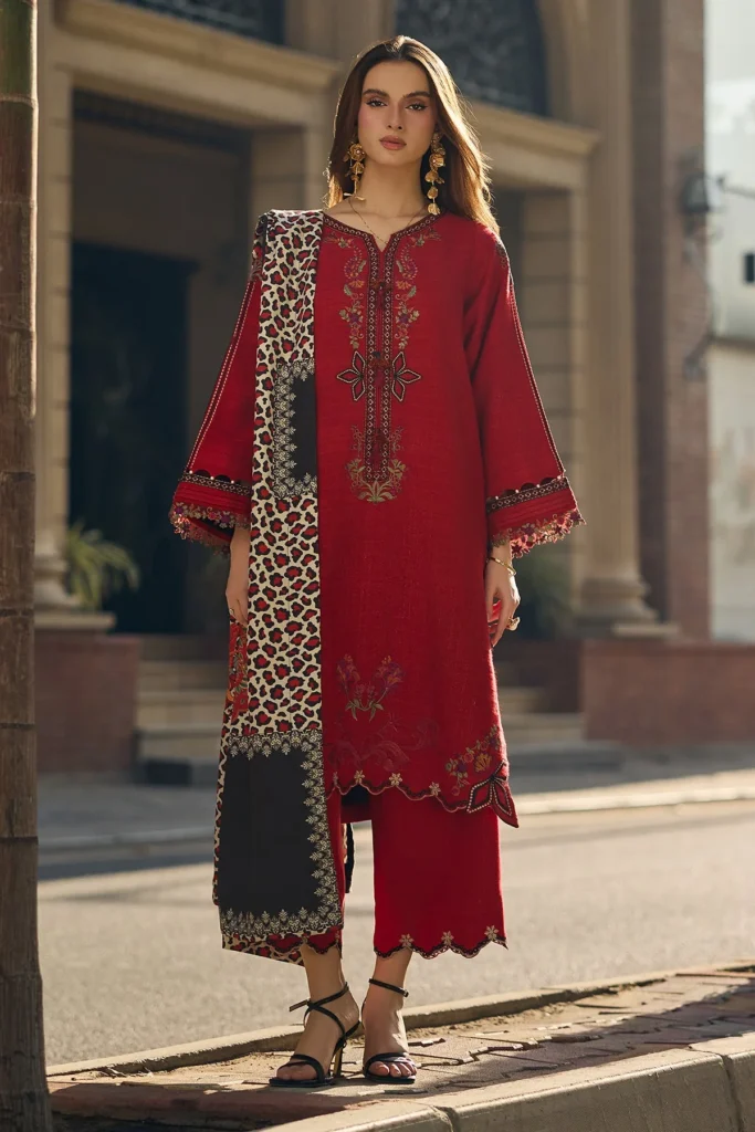 Charizma Poshima Winter Embroidered Peach Leather Unstitched 3Pc Suit - PSW5-14