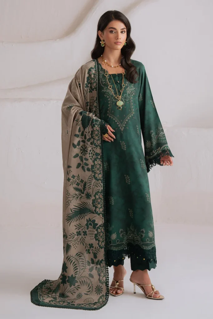 Nureh Signature Prints Doriya Linen Unstitched 3-Piece with Woolen Shawl SP-215