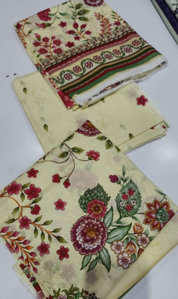 Zeenia Lawn Collection – 3 Piece Unstitched Printed Lawn Suit with Lawn Dupatta & Trouser