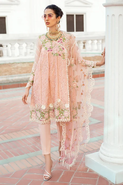 Mushq Shaina Chikankari – Unstitched Embroidered 3 Piece Suit with Net Dupatta