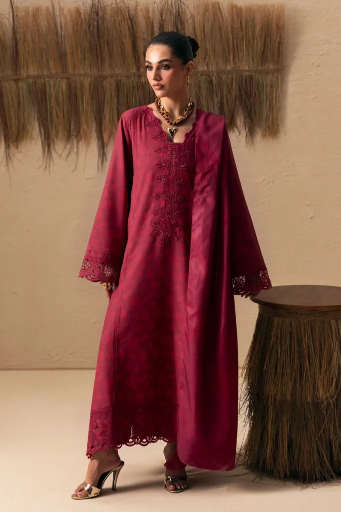 Qalamkar Qprints Arina QPW-07B – Unstitched Linen 3 Piece Suit with Jacquard Shawl