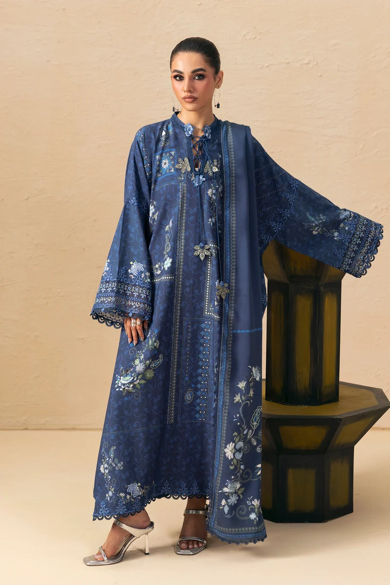 Qalamkar Qprints Calina QPW-05B – Unstitched Linen 3 Piece Suit with Jacquard Shawl
