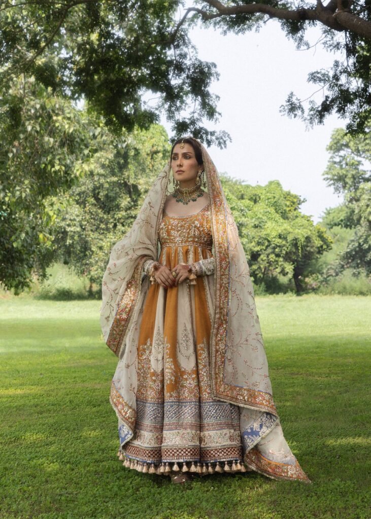 Hussain Rehar The Doll House Mehru – Unstitched Embroidered Korean Silk 3 Piece Peshwas Wedding Suit D-877