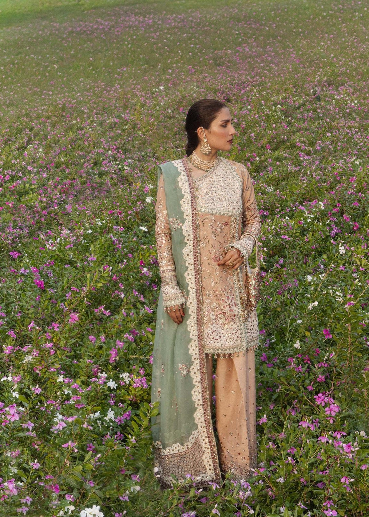 Hussain Rehar The Doll House Gohar-Ara – Unstitched Embroidered Korean Silk 3 Piece Wedding Suit D-854
