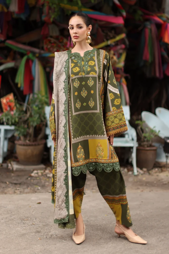 Charizma Aniq Green Linen 3 Pc Winter Suit ANW7-08
