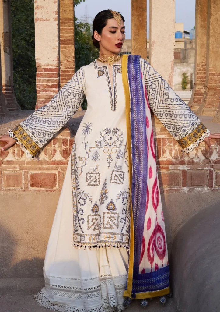 Hussain Rehar Nirmal SS 25 Motia 3 Piece Unstitched Embroidered Lawn Suit D#691