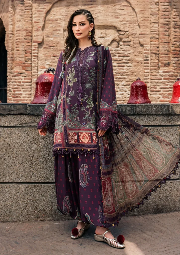 M.Prints Vol 31 – 2B | Purple Printed Cambric 3 Piece Suit with Silk Dupatta