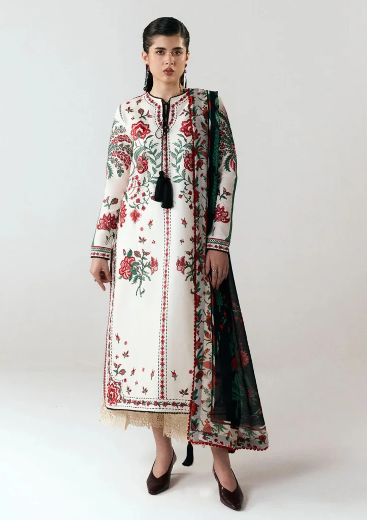 Jugnu by Hussain Rehar Inali 3 Piece Unstitched Embroidered Cotton Suit D#1278