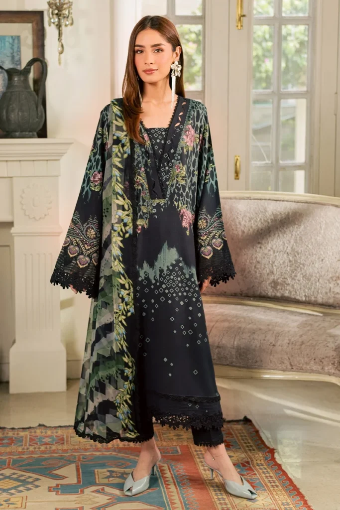 Nureh Signature Prints SP-213 Black – 3 Piece Unstitched Printed Viscose Slub Suit