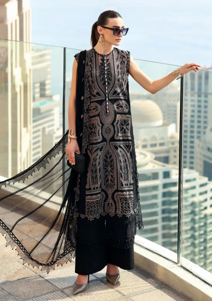 Maria B Lawn Vol 26 – 8B | Black Embroidered 3 Piece Lawn Suit with Chiffon Dupatta