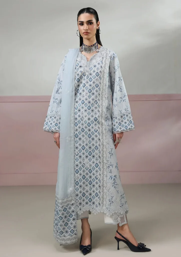 Qalamkar Qprints Drop II Aline 3 Piece Unstitched Chikankari Embroidered Lawn Suit QQP-10-B