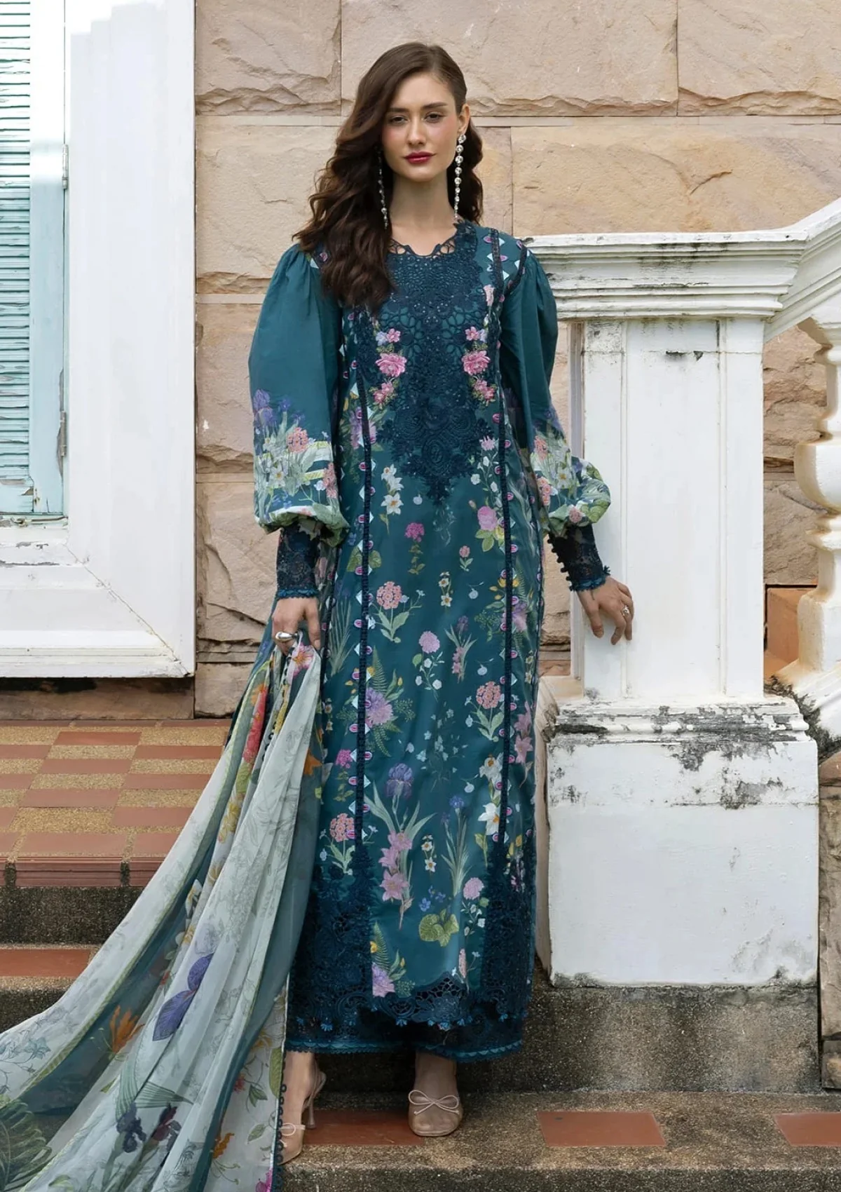 Elaf Premium Signature Oceana Veil 3 Piece Unstitched Embroidered Lawn Suit ESA-5A