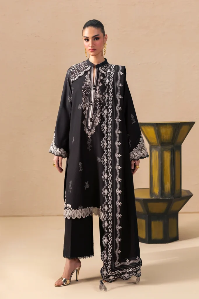 Qalamkar Qprints Laiza QPW-02A – Unstitched Linen 3 Piece Suit with Linen Shawl