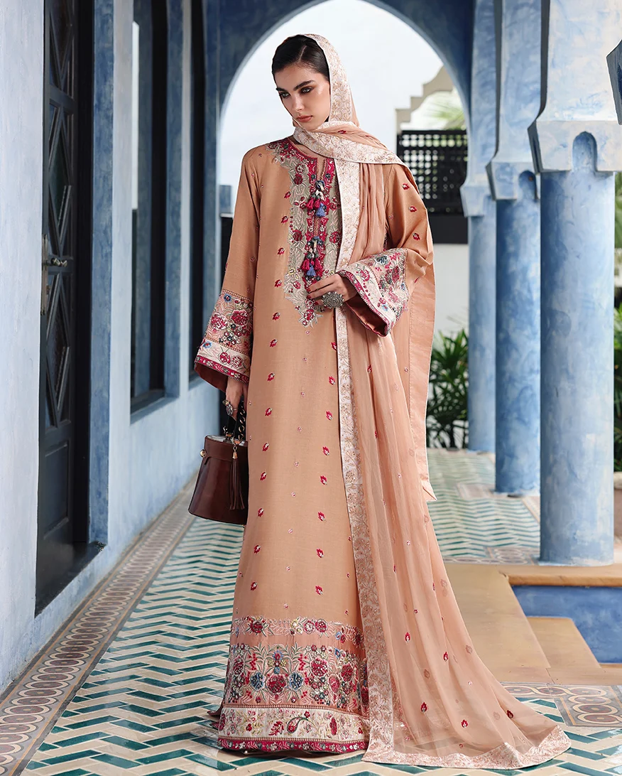 Nuvera The Queen of Hearts by Mushq Hemline Belladona Royale 3 Piece Unstitched Embroidered Raw Silk Suit