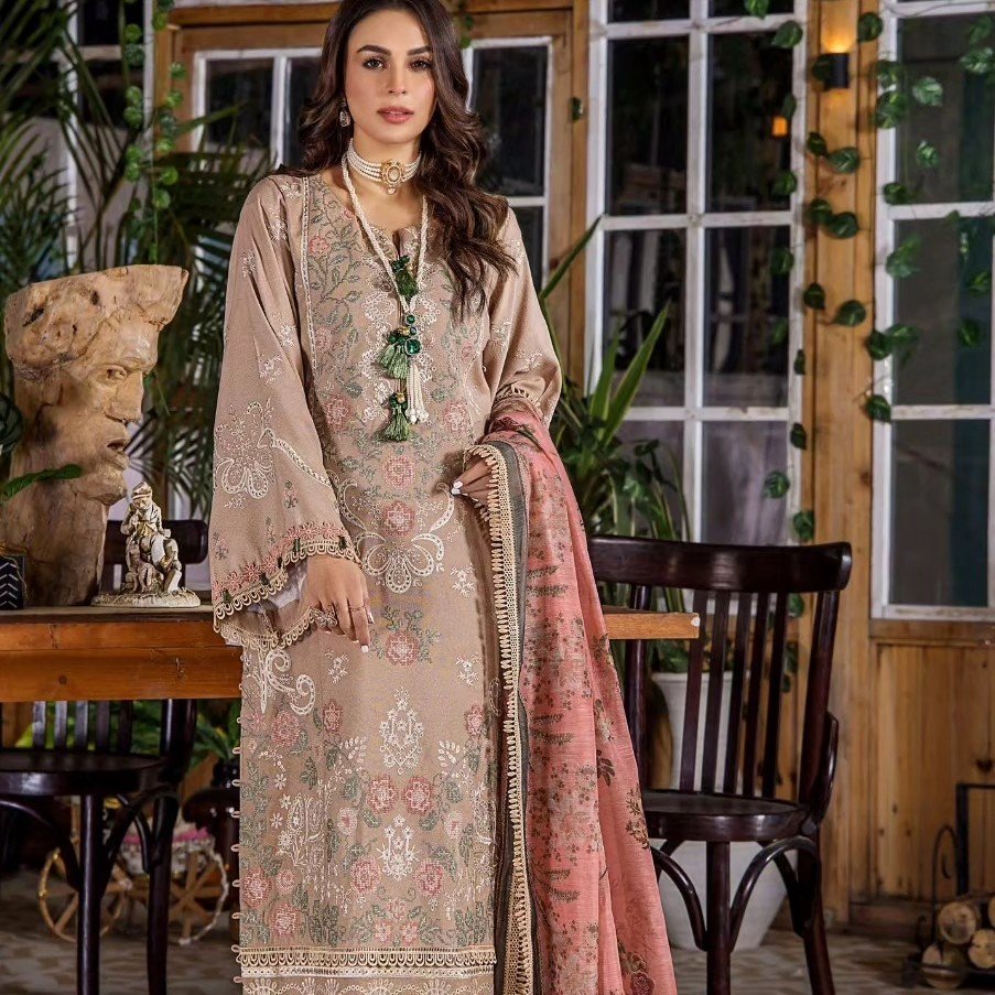 Eshaisha Luxury Winter – Unstitched Embroidered Karandi 3 Piece Suit with Twill Shawl EA-W2-512