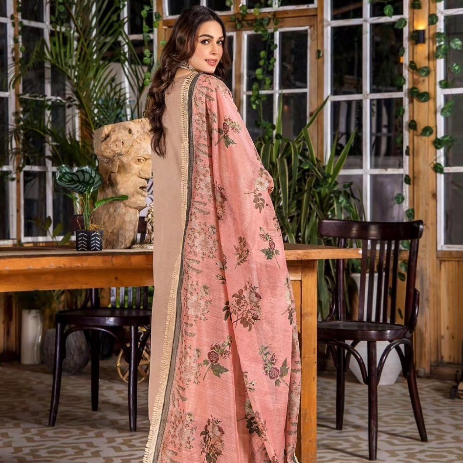 Eshaisha Luxury Winter – Unstitched Embroidered Karandi 3 Piece Suit with Twill Shawl EA-W2-512 - Image 2