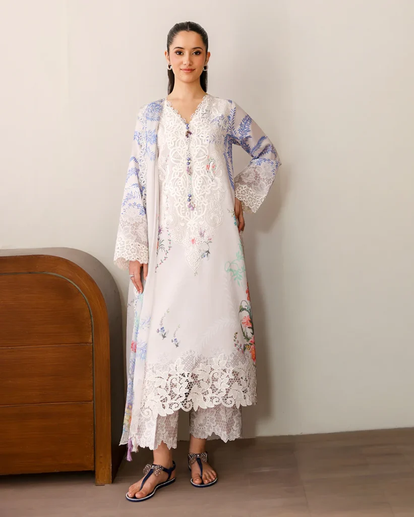 Roheenaz Ivory Gleam – Unstitched Printed & Embroidered Lawn 3 Piece Suit