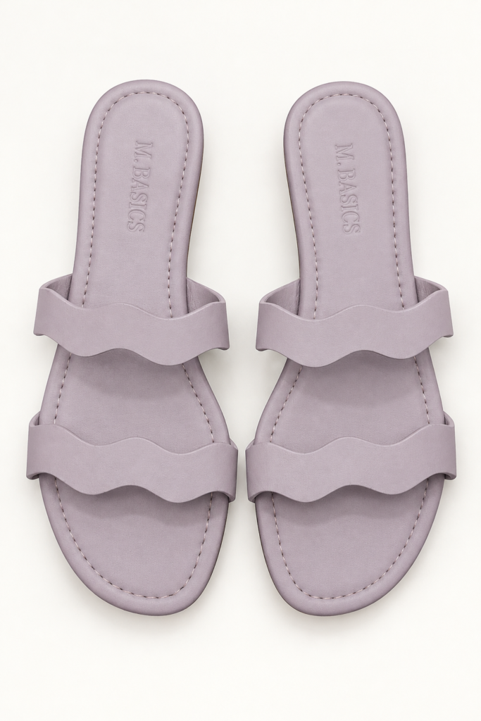 M.Basics Lavender Scalloped Wavy Strap Slide Sandals