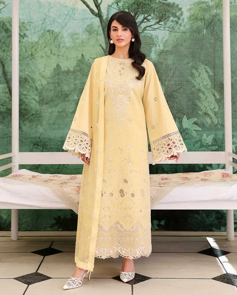 Roheenaz Lumiere Yellow – Unstitched Chikankari Lawn 3 Piece Suit