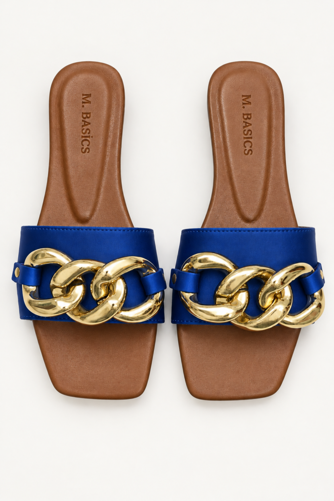 M.Basics Royal Blue Gold Chain Slide Sandals