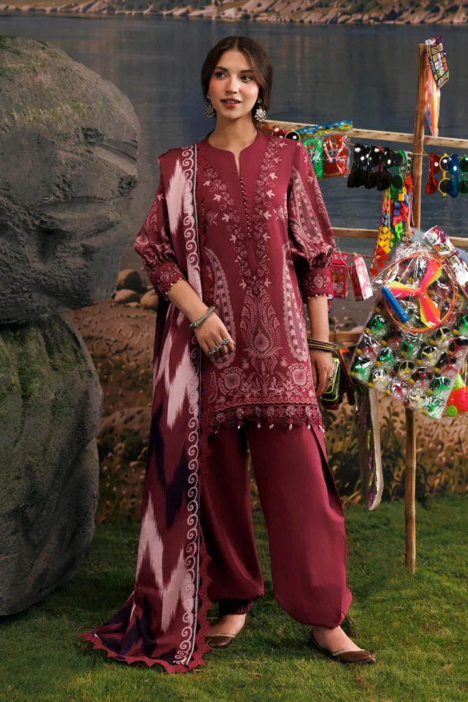 M Basics by Maria.B 02-A – Unstitched Khaddar 3 Piece Suit with Herringbone Shawl