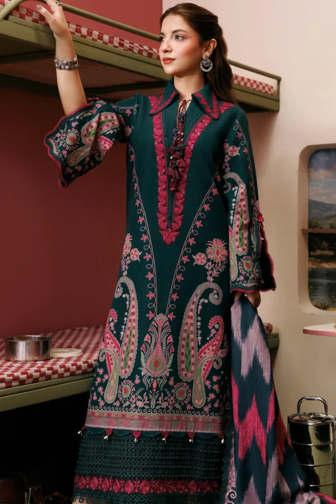 M Basics by Maria.B 02-B – Unstitched Khaddar 3 Piece Suit with Herringbone Shawl