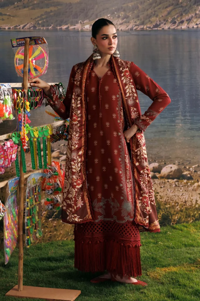 M Basics by Maria.B 03-B – Unstitched Khaddar 3 Piece Suit with Herringbone Shawl