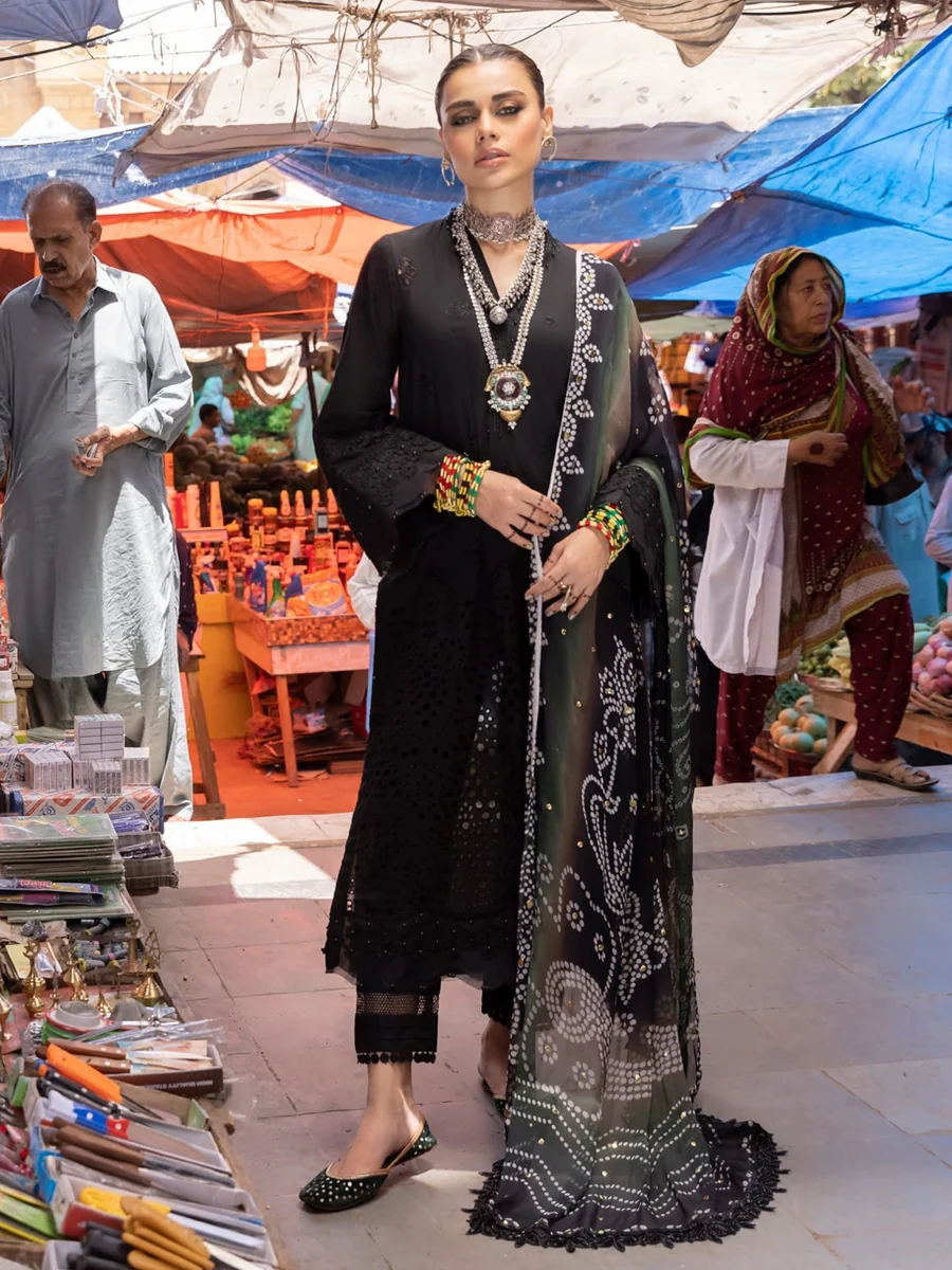 Nureh Bazaar Festive Edition – Unstitched Embroidered Lawn Chikankari 3 Piece Suit with Chunri Chiffon Dupatta NDS-89