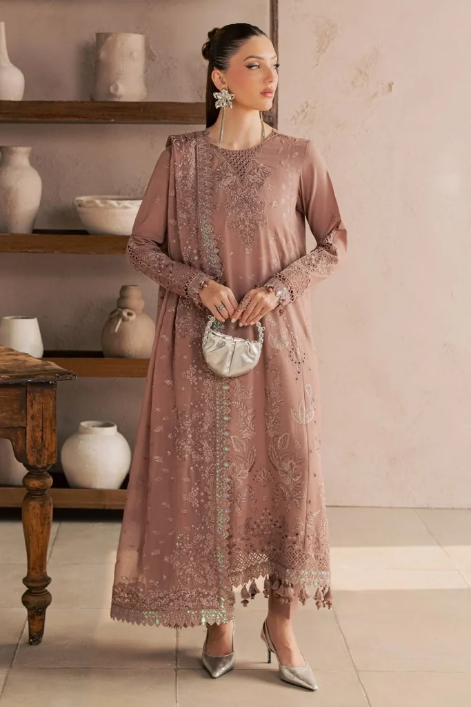 Nureh Exclusive Karandi NE-273 Dusty Rose – 3 Piece Unstitched Embroidered Karandi Suit