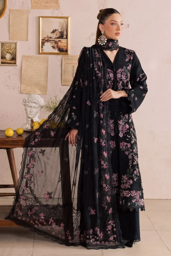 Nureh Exclusive Karandi NE-275 Black – 3 Piece Unstitched Embroidered Karandi Suit