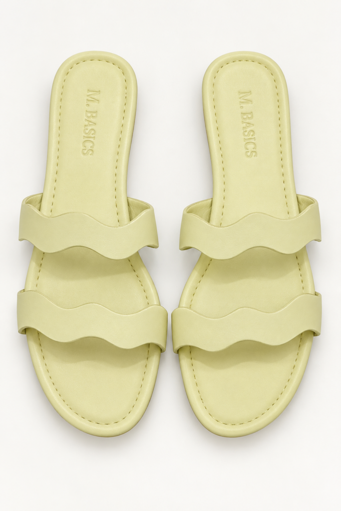 M.Basics Pastel Yellow Wavy Strap Slide Sandals
