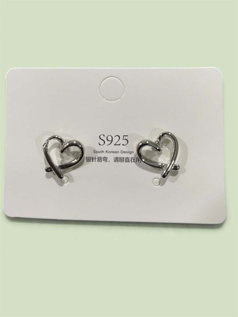 Silver Open Heart Knot Stud Earrings – Korean Style