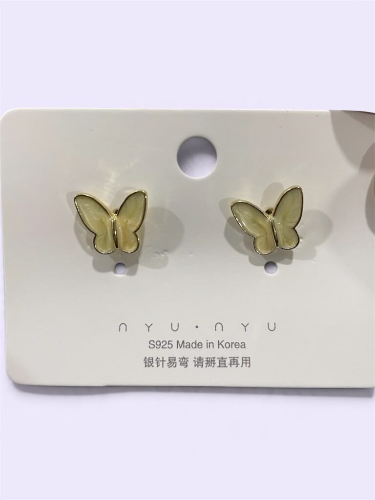Pearl Enamel Butterfly Stud Earrings – Cream Gold Korean Style