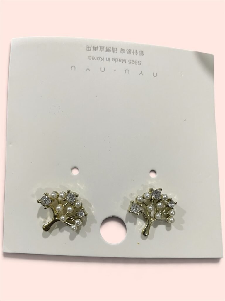 Pearl Crystal Tree Stud Earrings – Gold Plated Korean Style