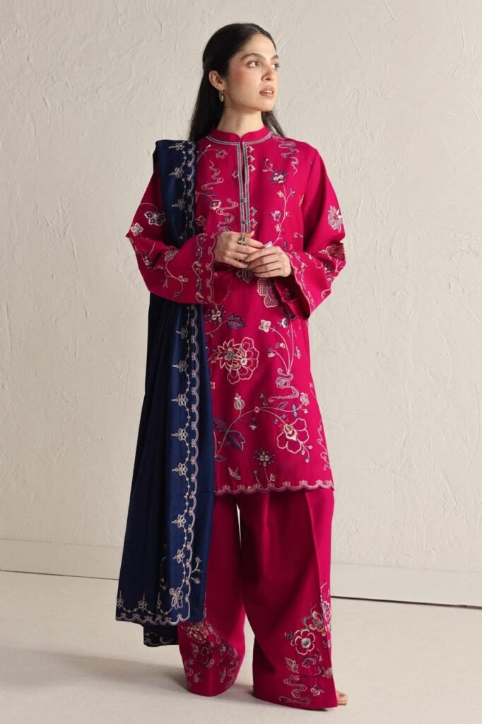 COCO by Zara Shahjahan Nairang-8B – Embroidered Khaddar 3 Piece Unstitched Suit