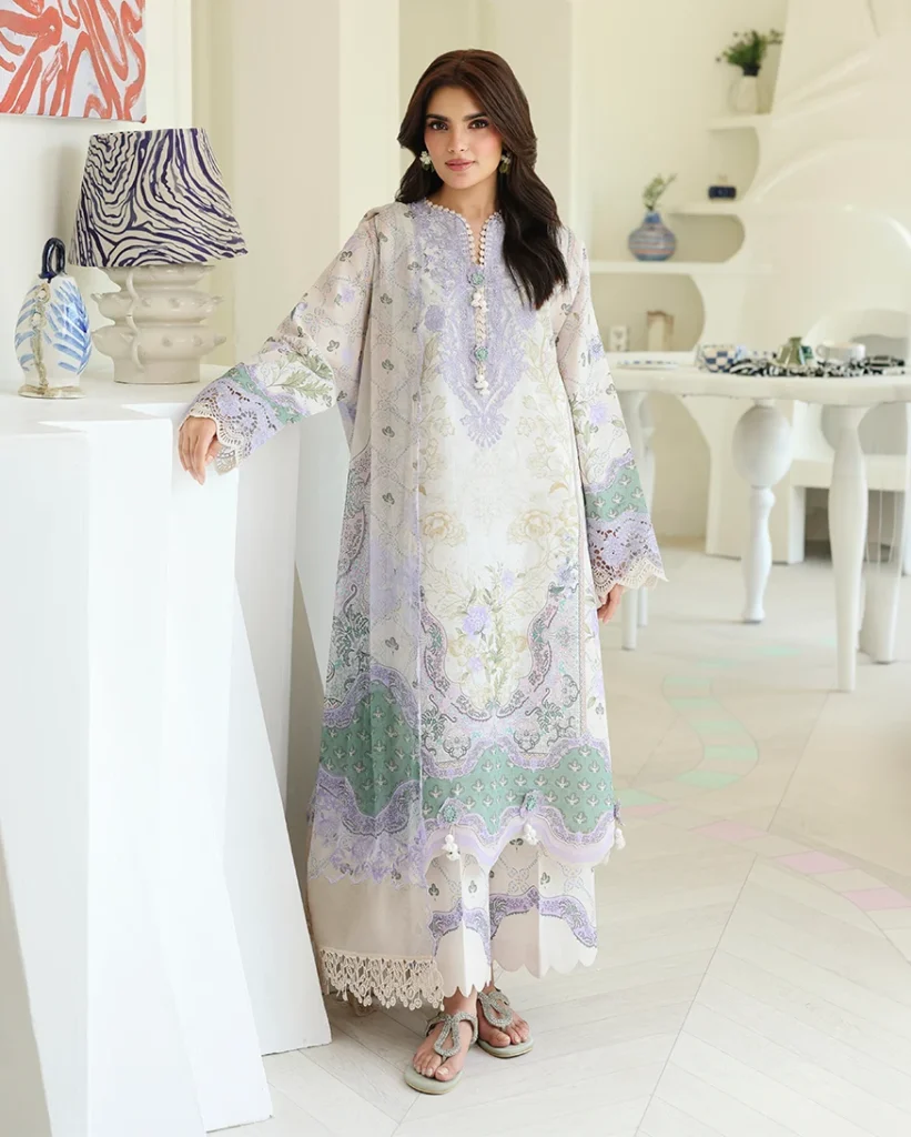 Petals in Print by Roheenaz Printed Lawn White Camellia 3 Piece Suit