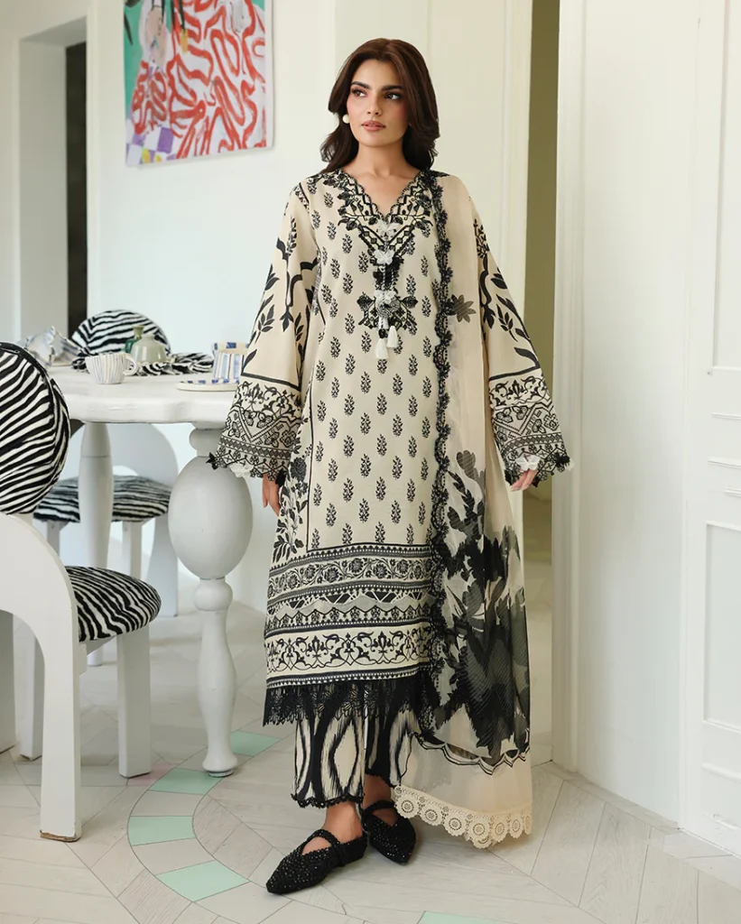 Roheenaz Willow Fleur – Unstitched Printed Lawn 3 Piece Suit with Embroidered Dupatta
