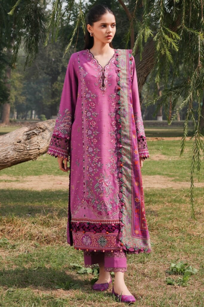 Zaha Winter Negin – Unstitched Embroidered Khaddar 3 Piece Suit with Printed Viscose Dupatta ZW2-23-08