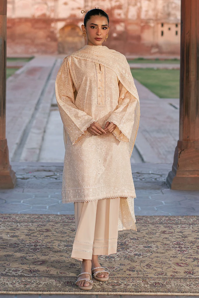Cross Stitch Chikankari Lawn 3 Piece Suit Ecru Breeze Design 2