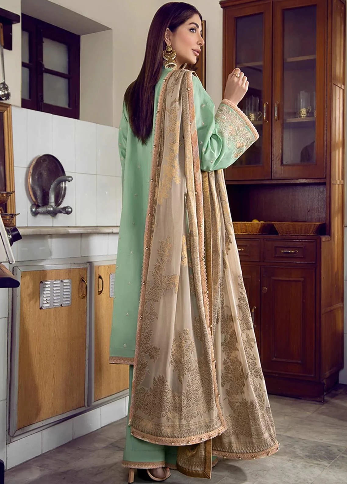 Fahad Hussayn – Unstitched Embroidered Dobby Lawn 3 Piece Suit with Chiffon Dupatta