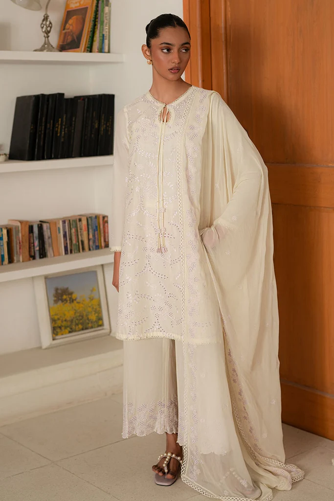 Cross Stitch Embroidered Lawn 3 Piece Suit Lavender Whisper Design 4